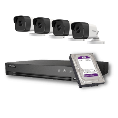 KIT-HDTVI-4-TUBE-2MP-POC - HIKVISION - 4 Cam 2MP 2.8mm / 1 DVR / 1 HDD