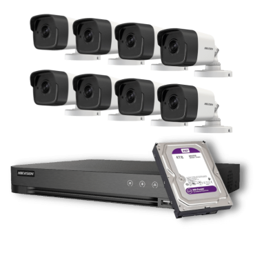 KIT-HDTVI-8-TUBE-2MP-POC - HIKVISION - 4 Cam 2MP 2.8mm / 1 DVR / 1 HDD