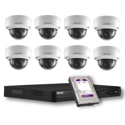 KIT-IP-8-DOME-2MP - HIKVISION - 4 Cam 2MP 2.8mm / 1 NVR / 1 HDD
